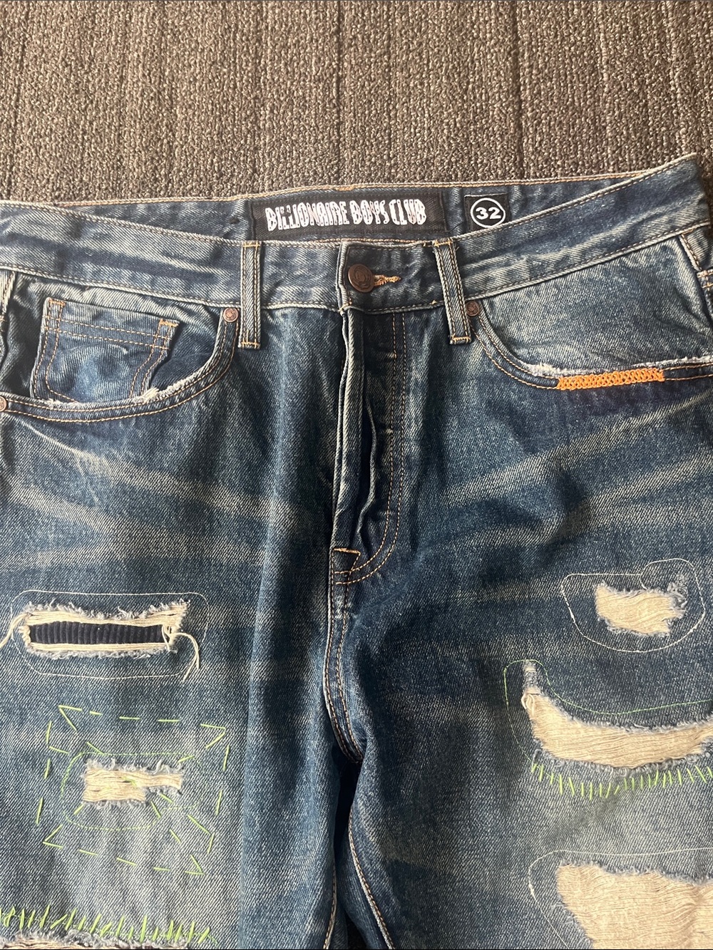 Billionaire Boys Club Relaxed Fit Washed Blue Distressed Jeans